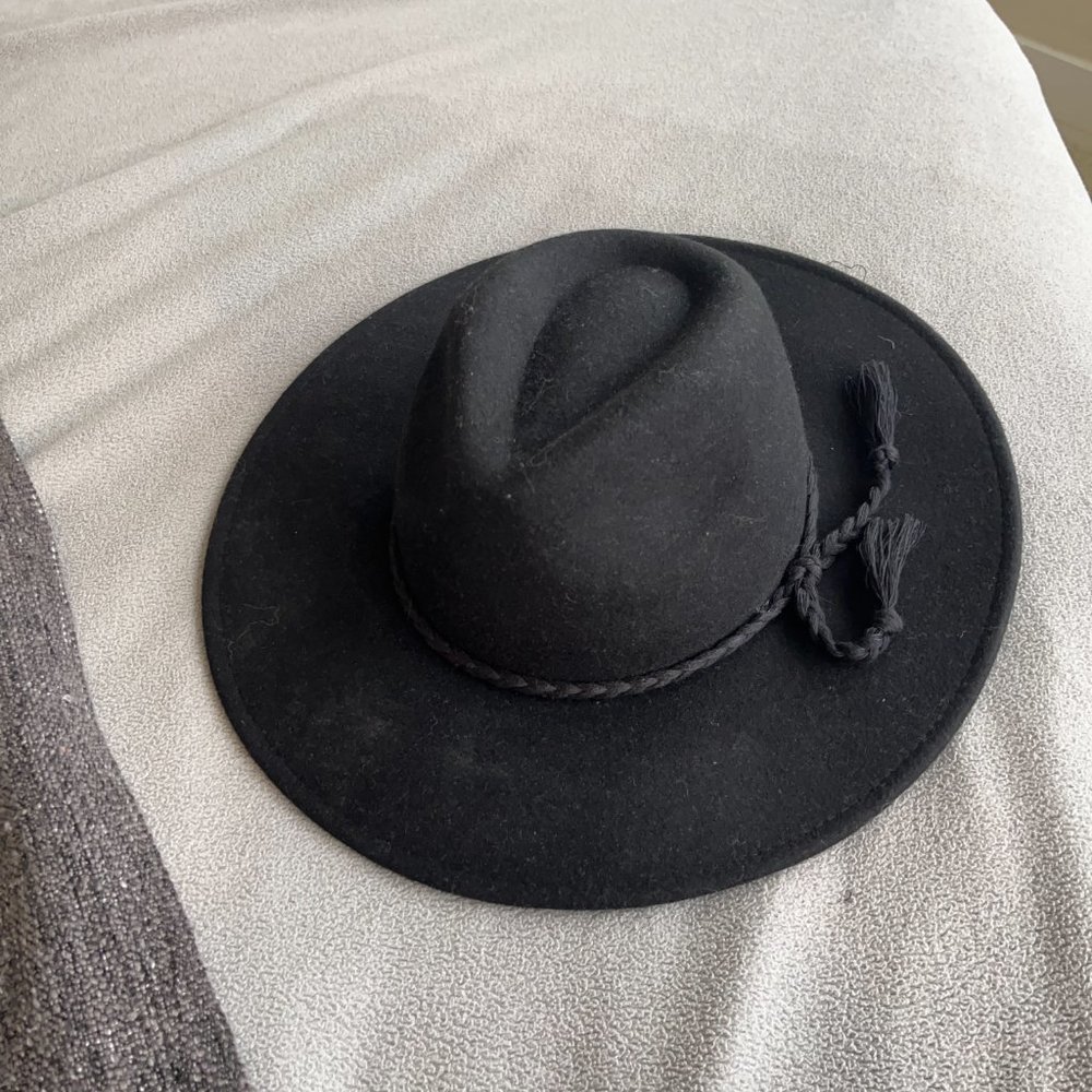 forever 21 black braided tassel-trim cowboy hat